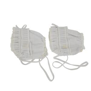 Set of 2 Vintage Infant Baby TWIN Girls Cotton Ruffle Bonnet Hat 0-3 mo Cottage